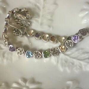 Gorgeous Sterling Silver Multi-Gemstone Heart Tennis Bracelet